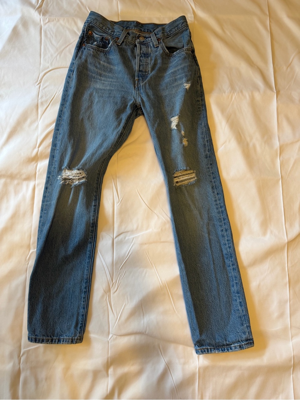 Levi's women 501 Blue Straight-Leg Ripped Jeans